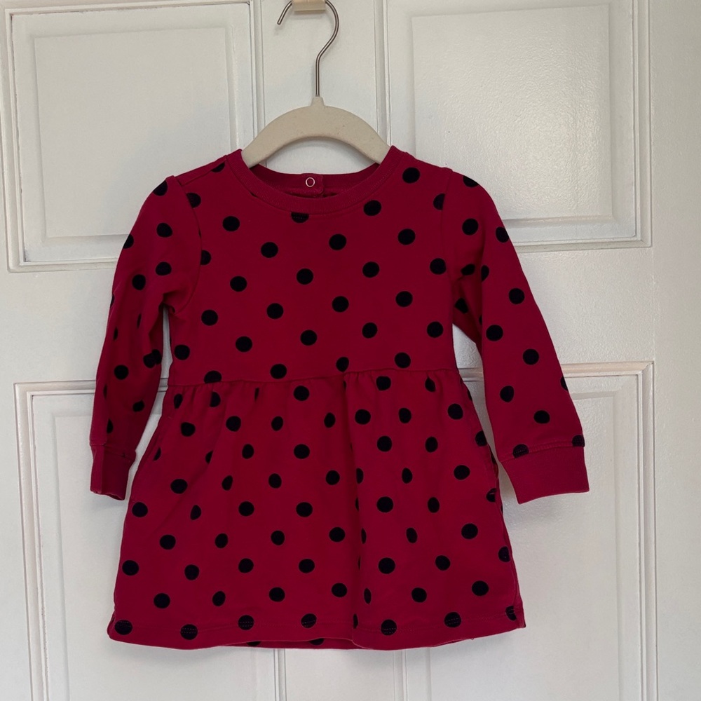 Primary Red and Black Polka Dot Kids Dress